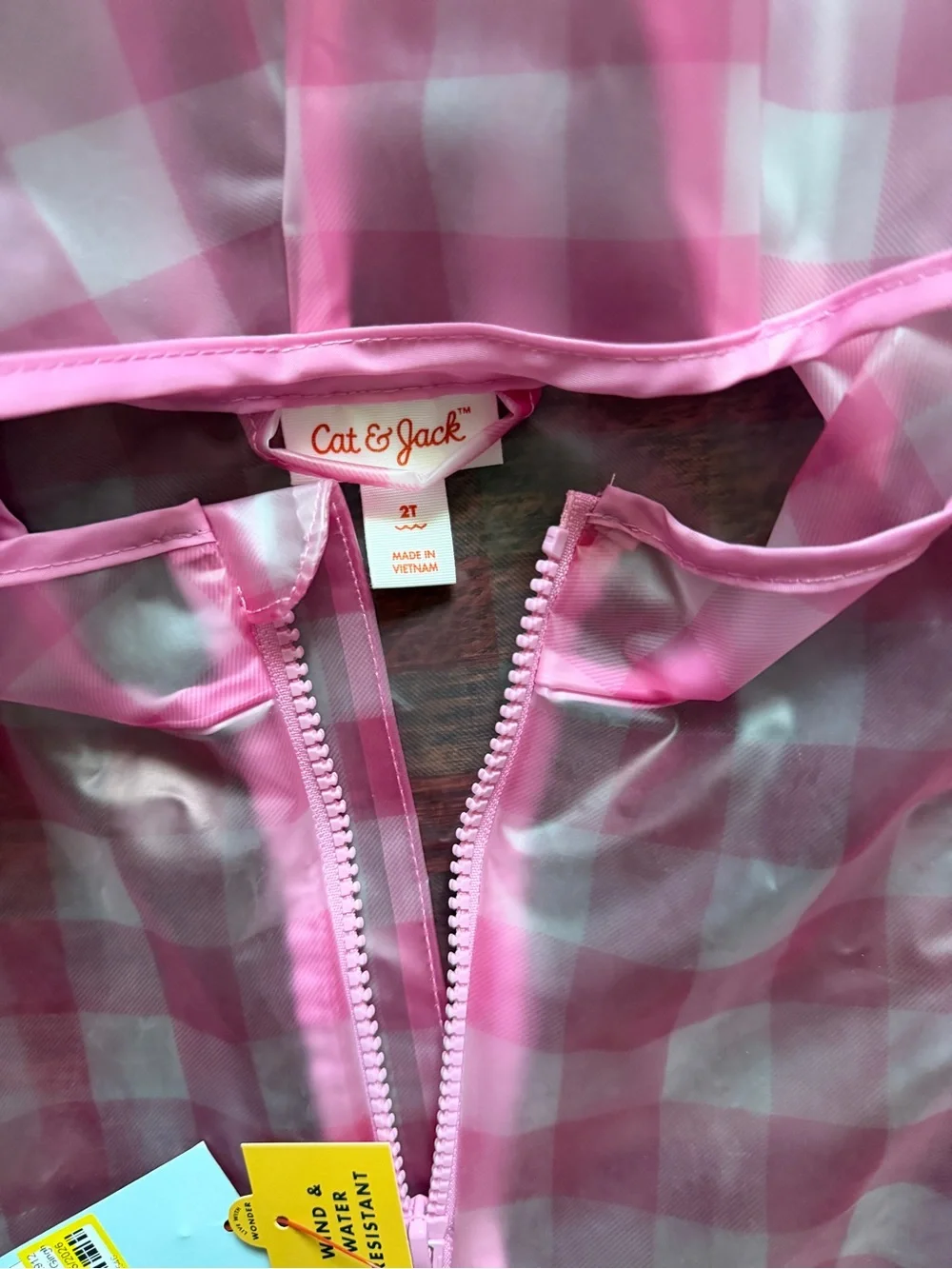 Cat & Jack Pink Gingham Raincoat with Daisy Pockets